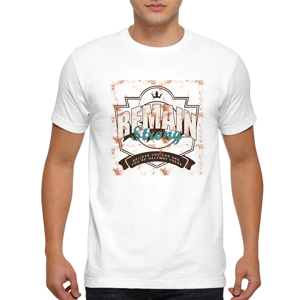 Mens 100% Cotton T Shirt Remain Vintage Badge Crown Halftone Distressed Print Breathable Short Sleeve Daily Wear