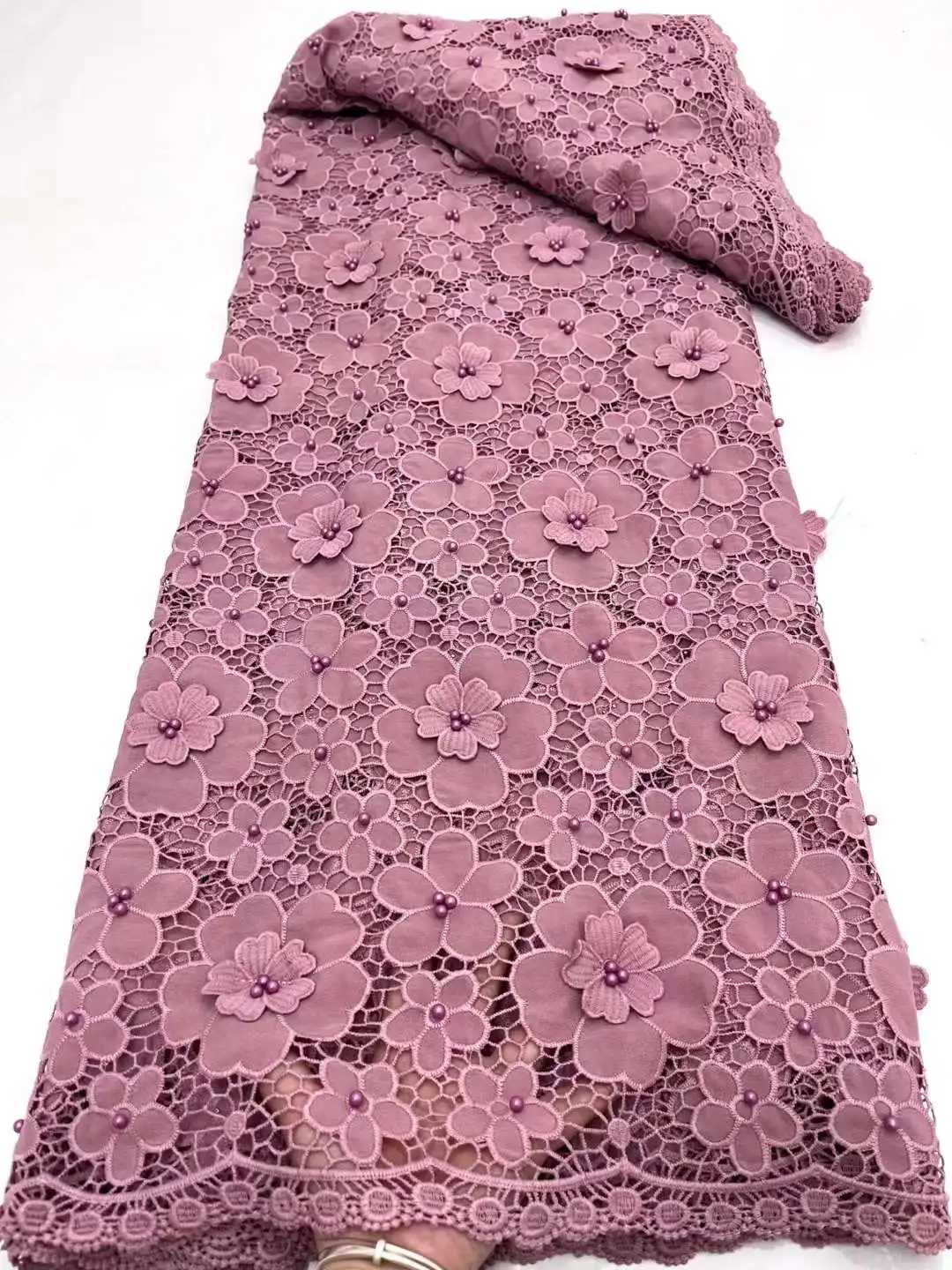 Tissu Africain en Maille Française avec Perles pour la Couture de Robe de Mariée, Dentelle NigWin de Haute Qualité, 5 Yards, 2023