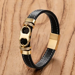 New Woven Leather Rope Wrap Bracelets For Men Classic Stainless Steel Fittings Bangles Bracelets Punk Wristband Jewelry Gifts