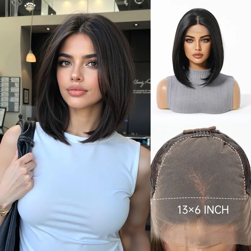 วิกผมลูกไม้ขนาดใหญ่ 13 * 6 นิ้ว วิกผมตรงยาวระดับไหล่สำหรับผู้หญิง ผมธรรมชาติสำหรับงานคอสเพลย์ งานปาร์ตี้ และสวมใส่ในชีวิตประจำวัน