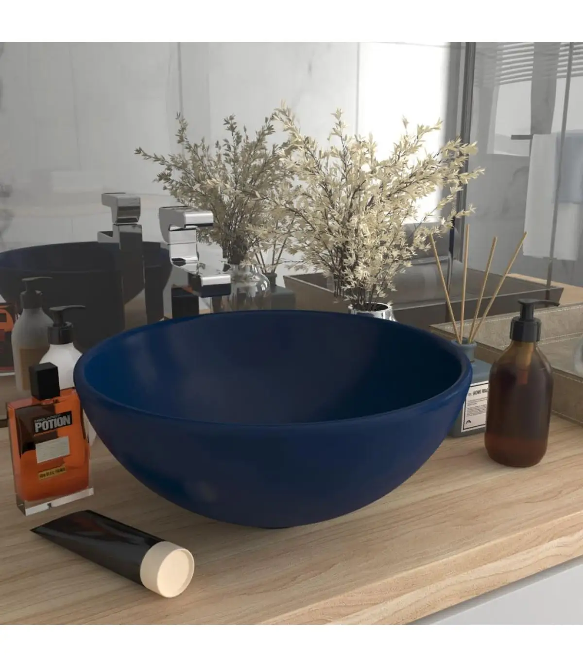 Washbasins Luxury Round Ceramic Dark Blue Matte 32,5x14 cm