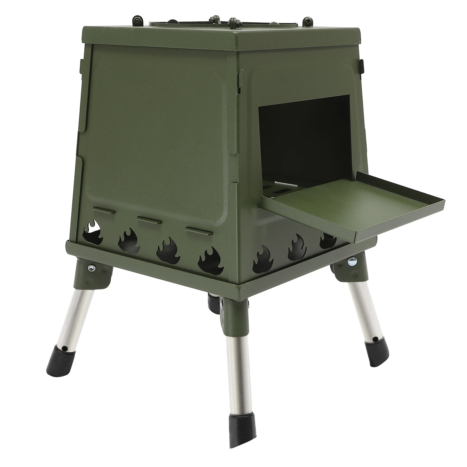 Schwarz/Grün Zeltkocher Tragbarer Windgeschützter Klappbarer Holzofen für Outdoor-Zelte mit Verstellbarem Topfhalter und Großem Einfülltisch – Detail 16
