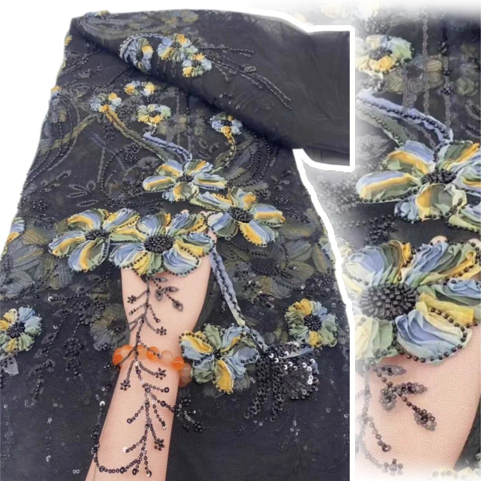 

Новейшая африканская 3D цветочная кружевная ткань с вышивкой, 2024, французская сетчатая кружевная ткань с блестками, нигерийское тюлевое кружево для праздничного платья CC1660