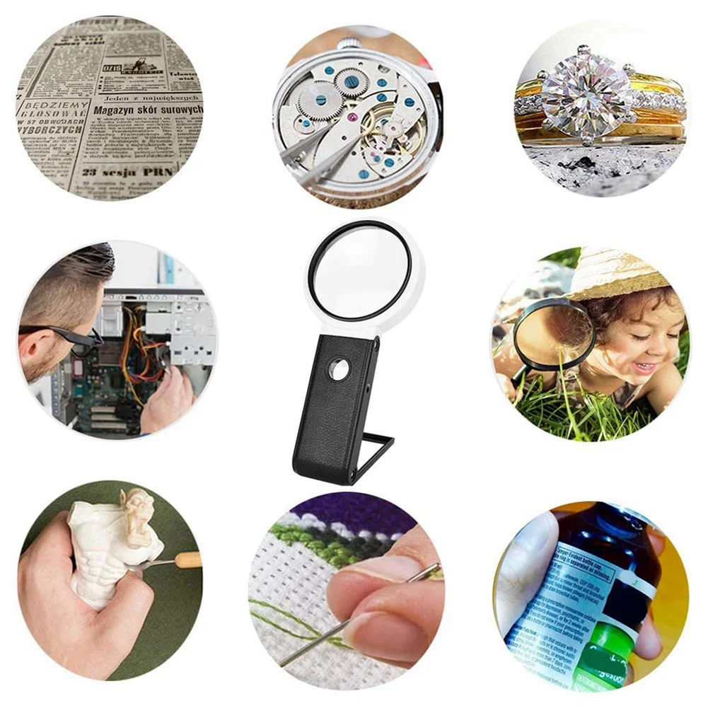 TFTP-2X Magnifying Glass With Light And Stand, Hands Free Handheld 6X 25X Adjustable Folding Magnifier With LED Lighted