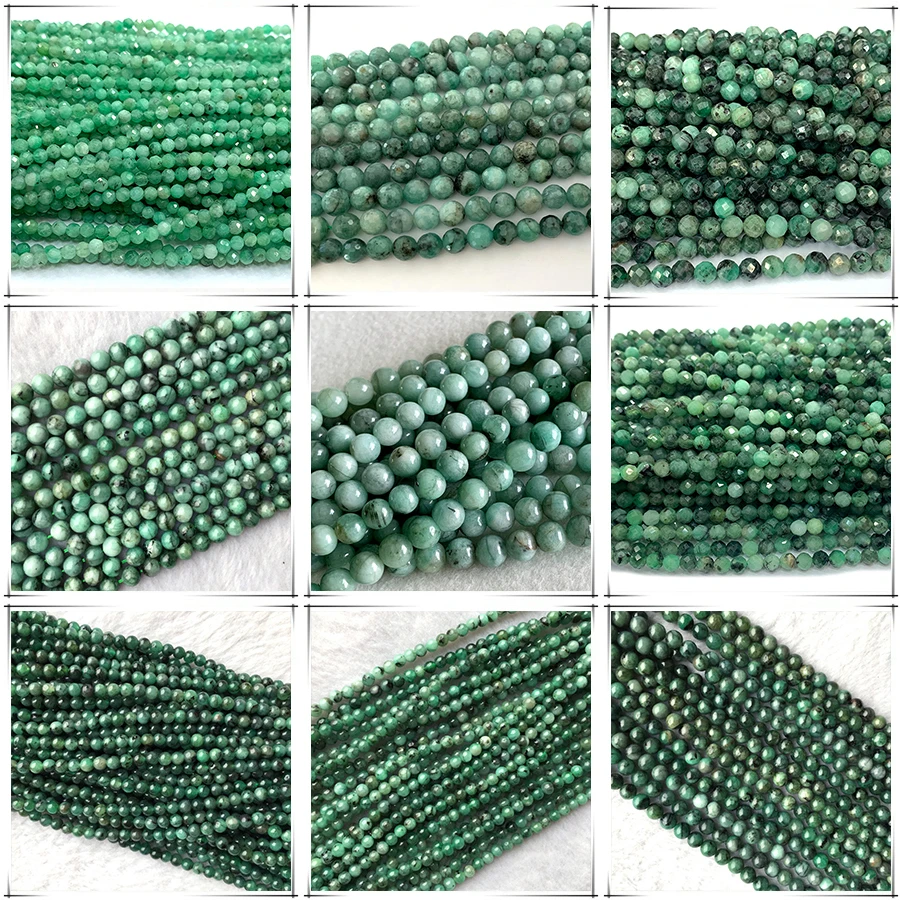 Veemake Natural Emerald Faceted Round Rondelle Edge Cube Coin Disc Beads For Jewelry Making DIY Necklace Bracelets Earrings