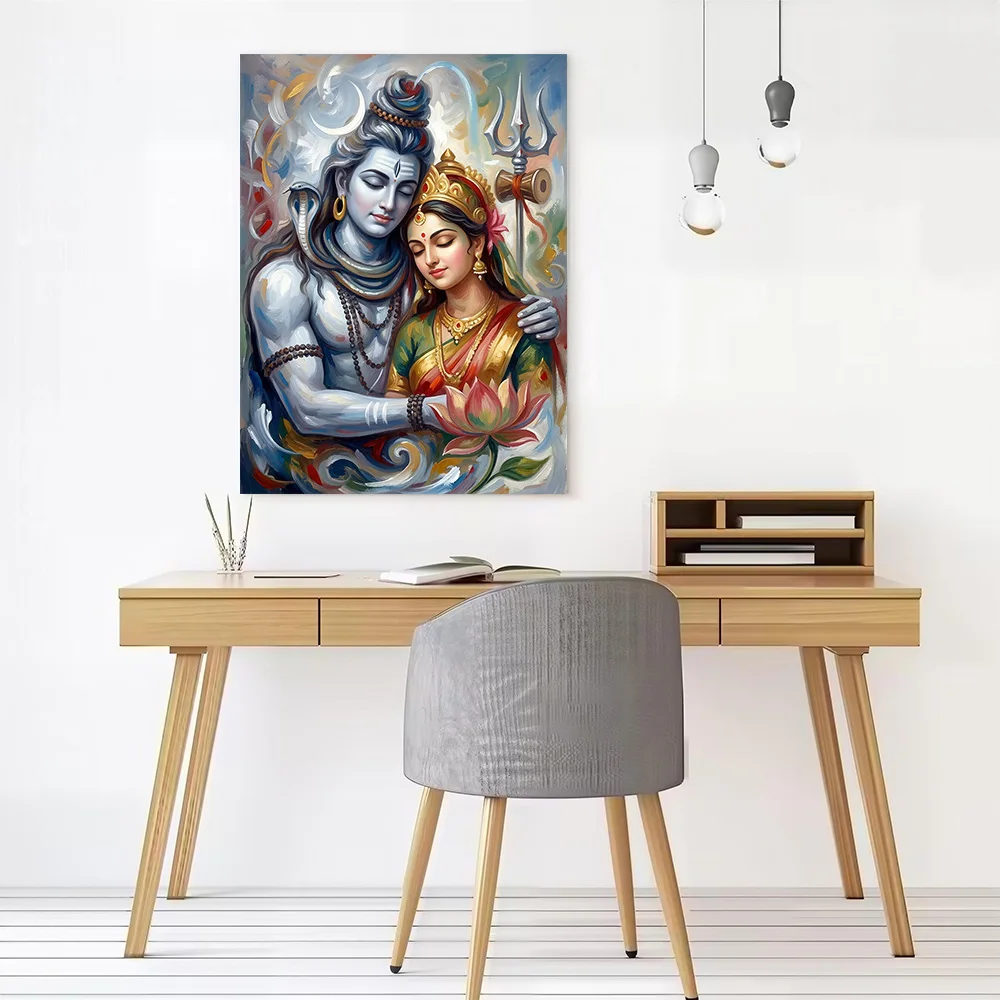 Shiva and Parvati Painting Canvas Wall Arts Poster Customizable Pictures Printing for Room Decorative Picture Art Mural Bedroom