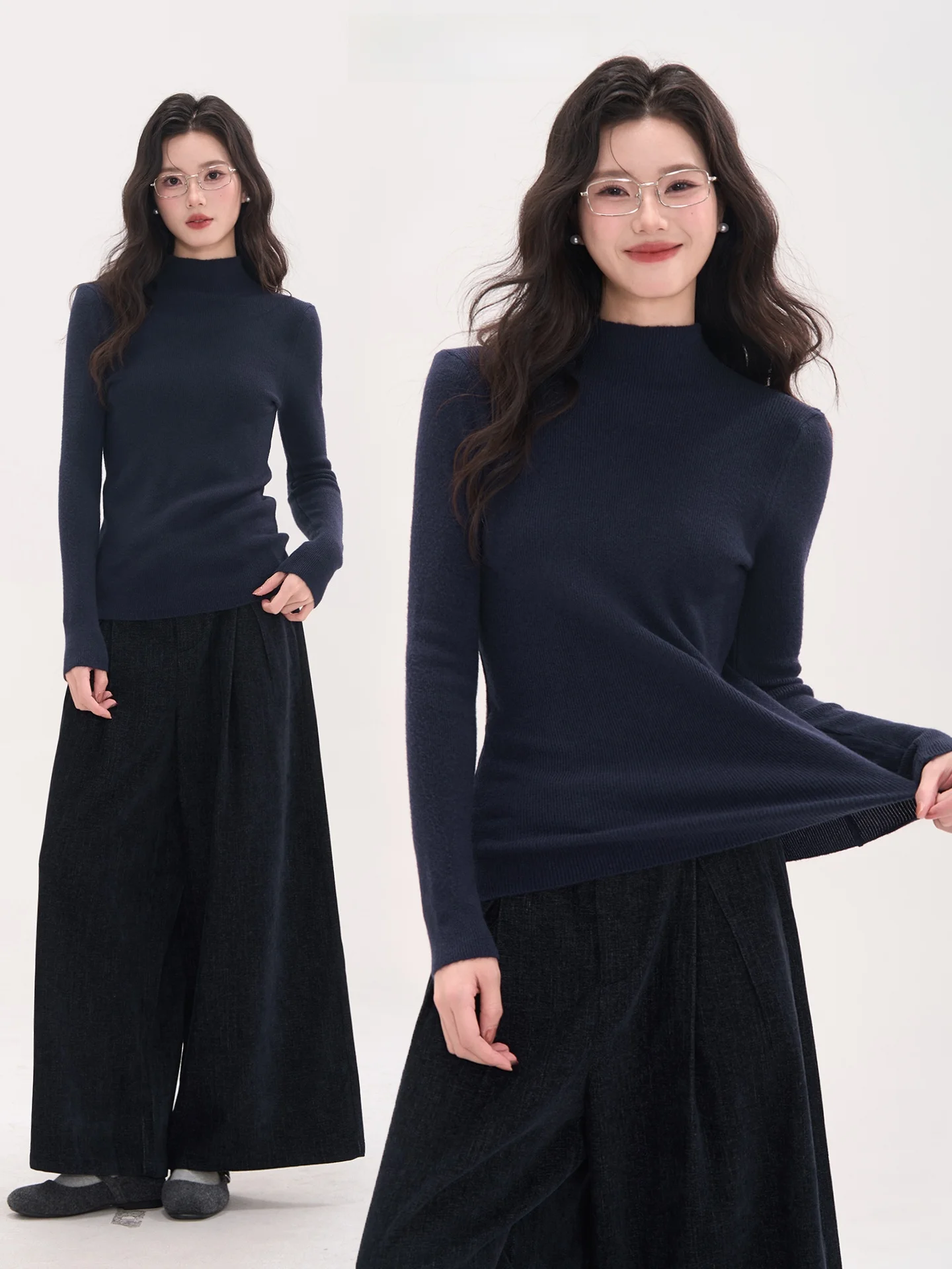 

Вязаный свитер с высоким воротником, облегающий, для женщин, повседневный, мягкий, из смеси акрила и нейлона, осень-зима