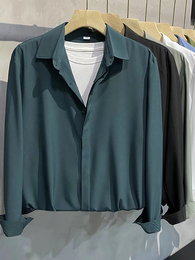 

Мужская повседневная рубашка с длинным рукавом, свободного кроя, из полиэстера, молодежная, модная, для делового стиля, с эффектом улучшенного комфорта