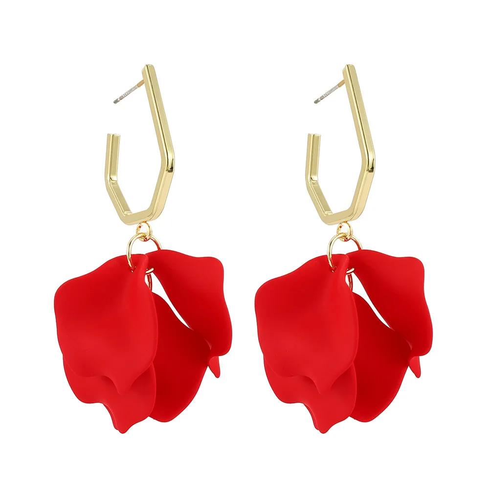 Korean Fashion Acrylic Rose Petals Flower Dangle Earrings For Women 2022 Trend Luxury Design Wedding Party Jewelry Accessories