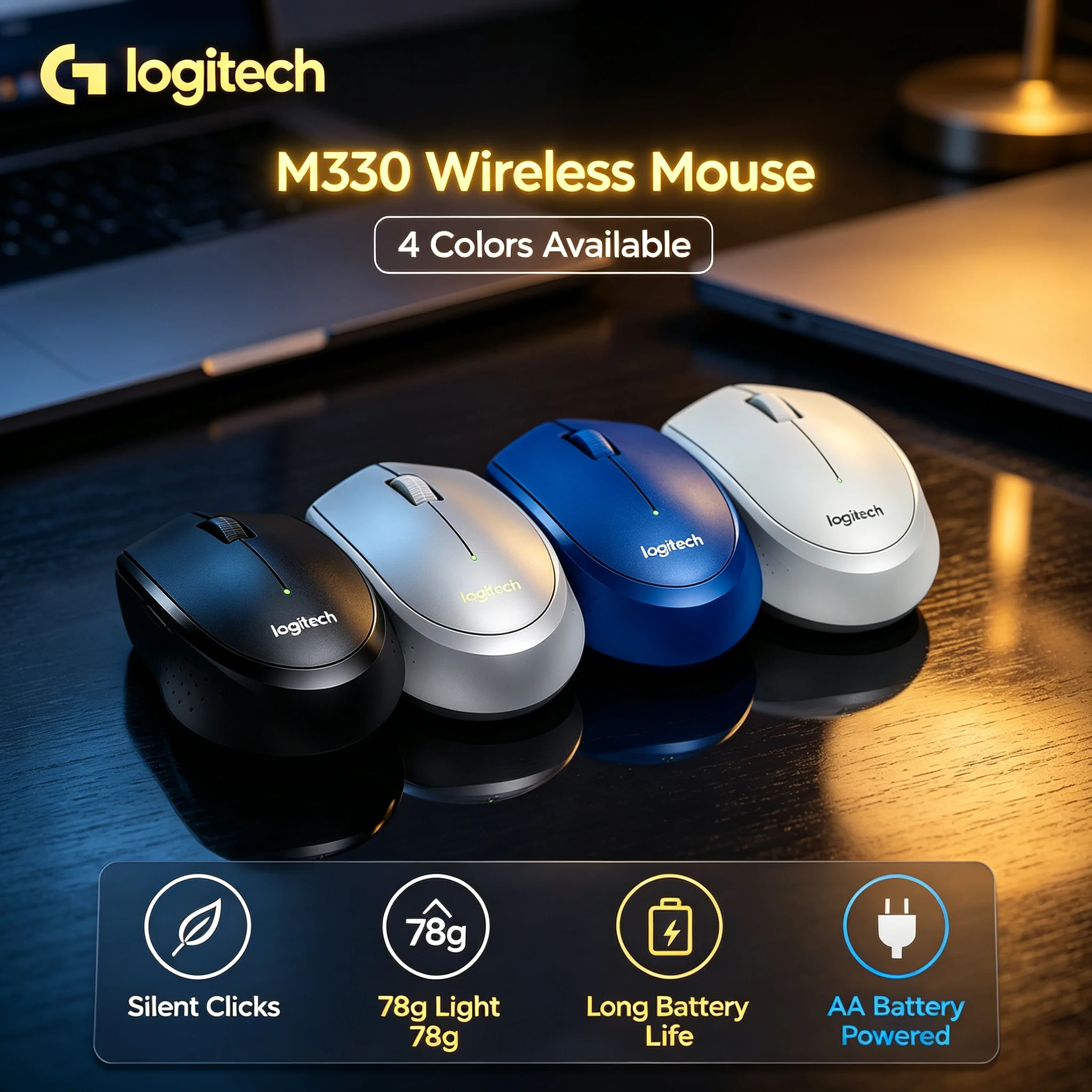 Logitech M330 2.4G Wireless Noiseless Mouse Quiet Click Ergonomic Mice For PC Chromebook Mac Laptop