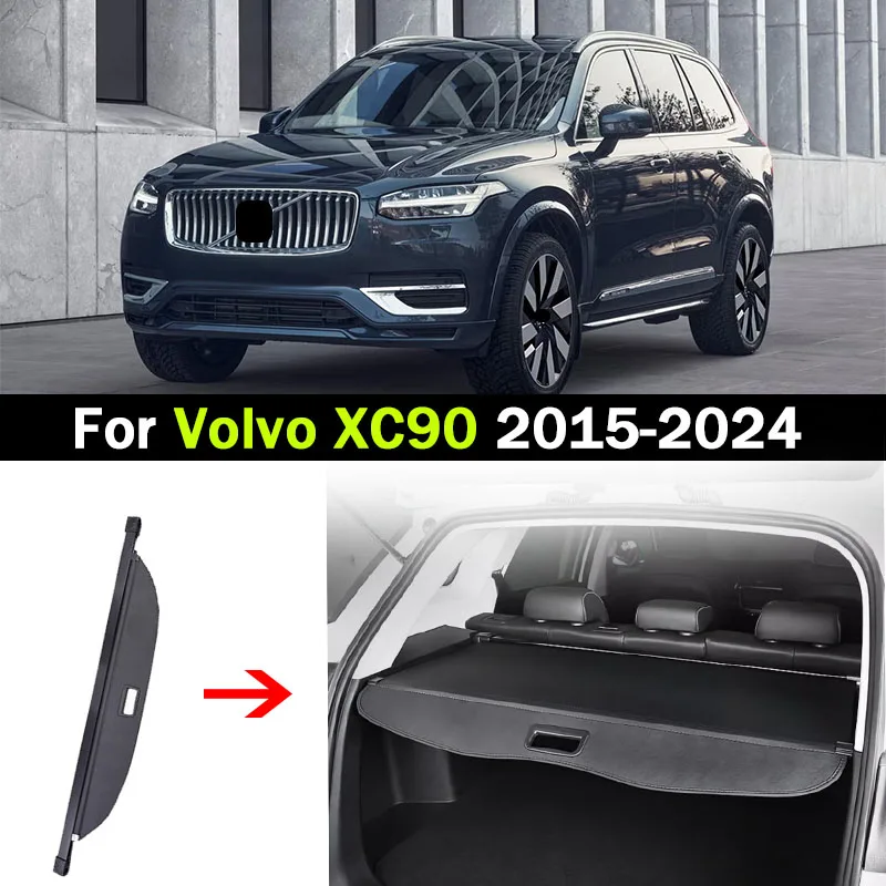 Car Rear Trunk Cargo Cover For Volvo XC90 XC 90 2015-2024 2016 Luggage Tray Storage Security Shade Shield Curtain Mat Partition