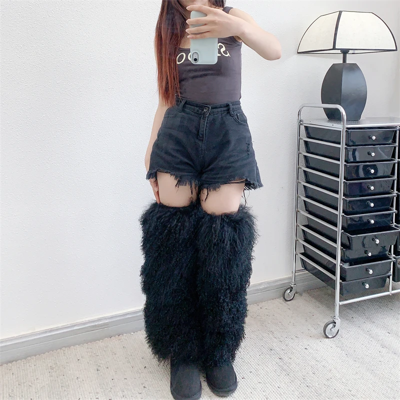 Women Popular Fashion Design Furry Mongolian Fur Leg Warmers High Quality Ready to Ship Leg Warmers boots