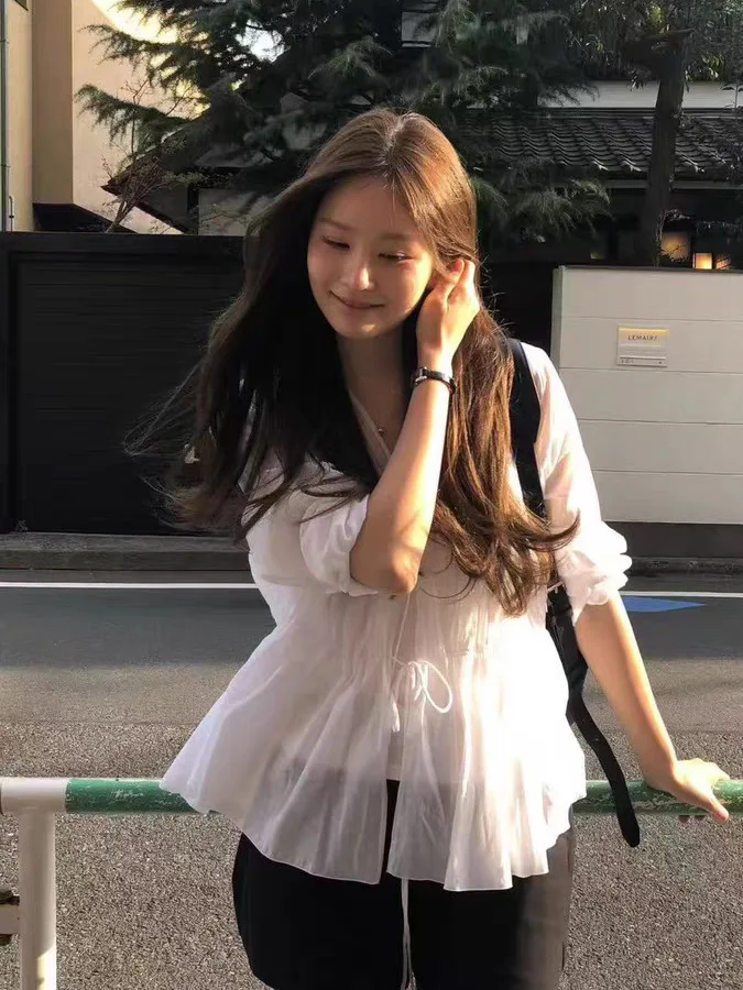 

Женская рубашка East Gate с V-образным вырезом, завязками на талии, защитой от солнца, в нежном стиле, свободного кроя, с эффектом похудения, с рукавами-фонариками, приятная к коже.