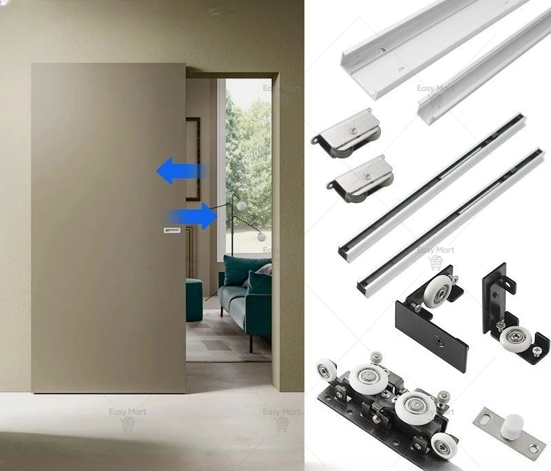Trackless Sliding Door Suspension Track Aluminum Alloy Slide Rail Hanging Sliding Door with Two-way Buffer Electric