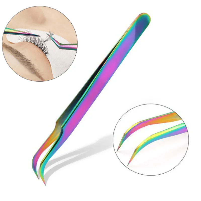 

Colored Eyelashes Tweezers Grafting Eyelash Nipper Rhinestone Gem High Precision Anti-static Auxiliary Clip Professional Tools