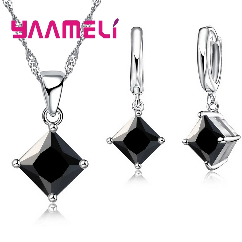 Simple Geometry Square Pendant Necklace & Earrings Set
