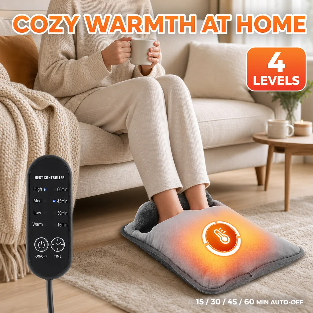 Electric Heating Foot Warmer Winter Foot Hand Warming Device 4 Level Hot Compress and Timing Home Heated Pad for Office Bedroom