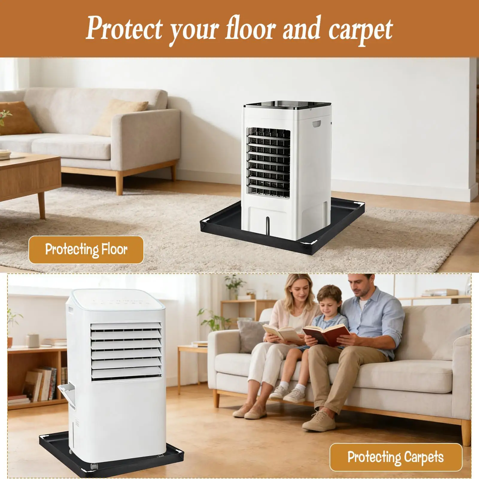 Portable AC Drain Pan Foldable Leak-proof Oxford Filter Accessory With Pipe Raised Edges Portable Air Conditioner Drain Pan For