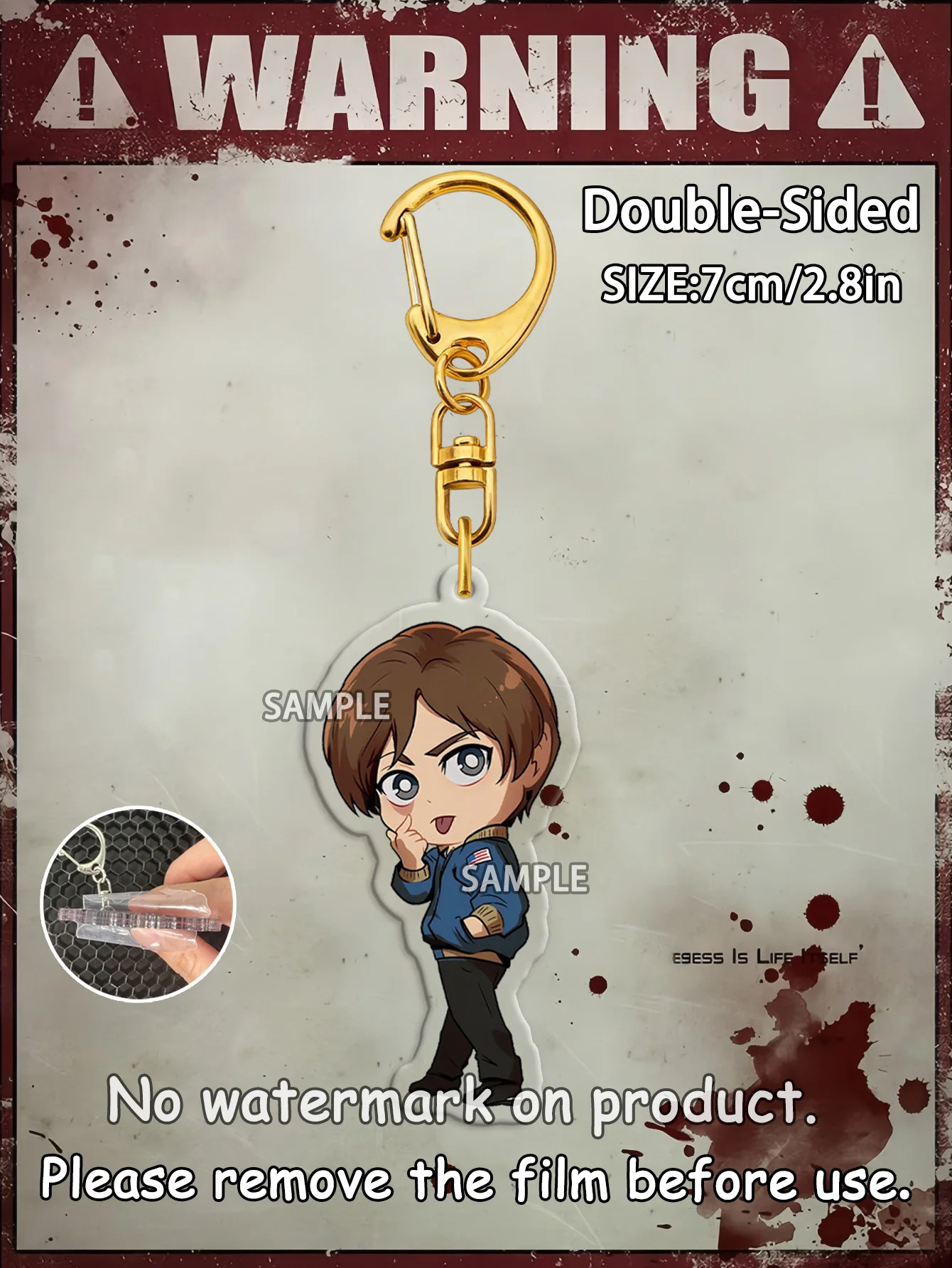 Chaveiro Leon, Chaveiro Biohazard 4, Chaveiros Resident Evil, Chaveiro Anime, Chaveiro Leon S. Kennedy, Pingente para Bolsa, Pingente para Carro, Deco