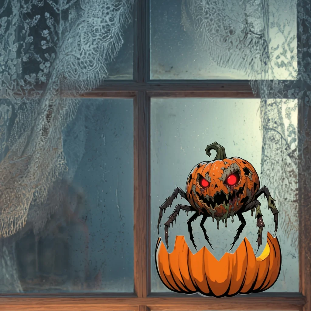 9pcs-Reusable Halloween Window Decals, Pumpkin Spider Static Cling Stickers - No Residue Waterproof for Auto Car Glass Home