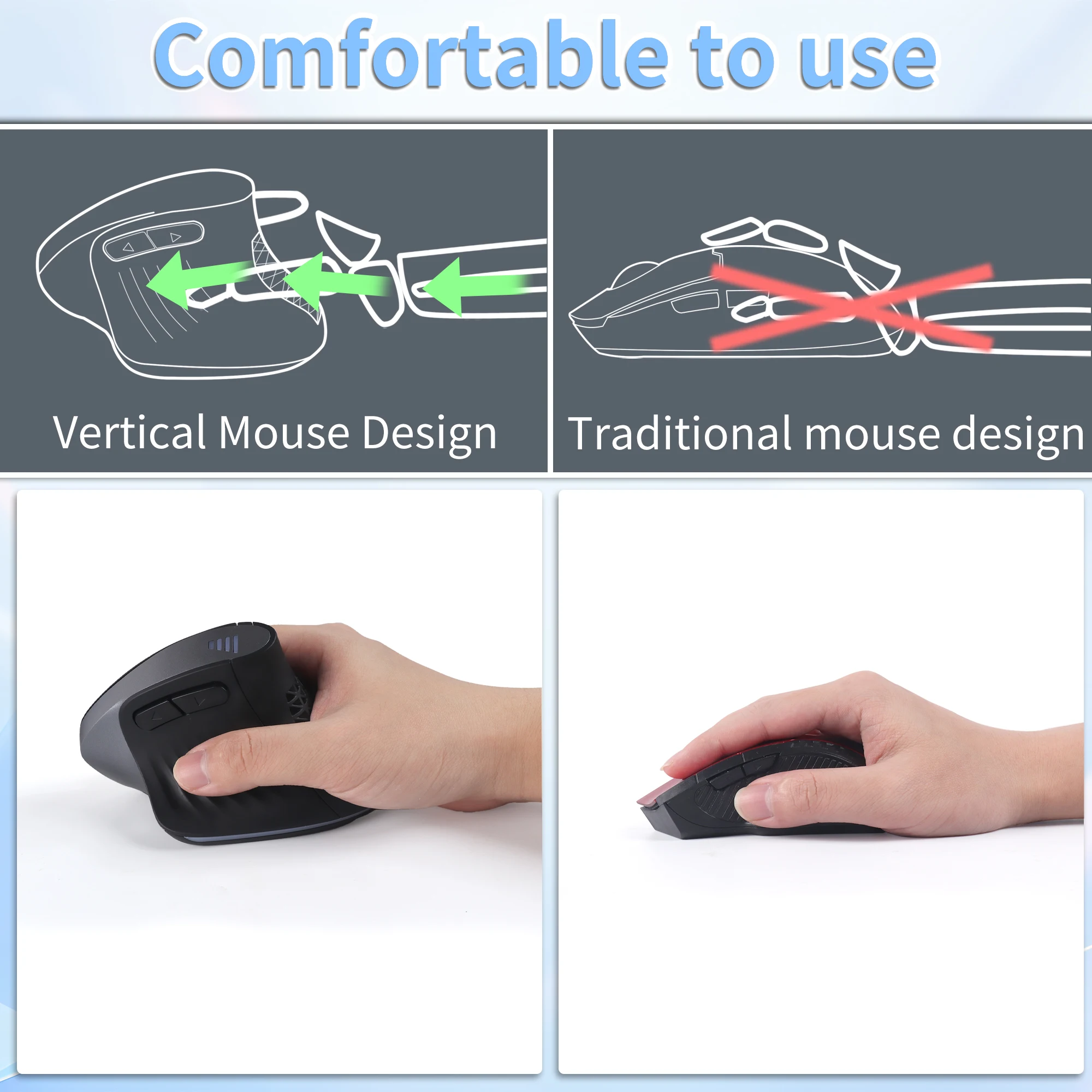 

Ergonomics Design Vertical Mouse Rechargeable Wireless 2.4G Bluetooth Dual-mode RGB Light Effect Office Use Mouse Or Play Game