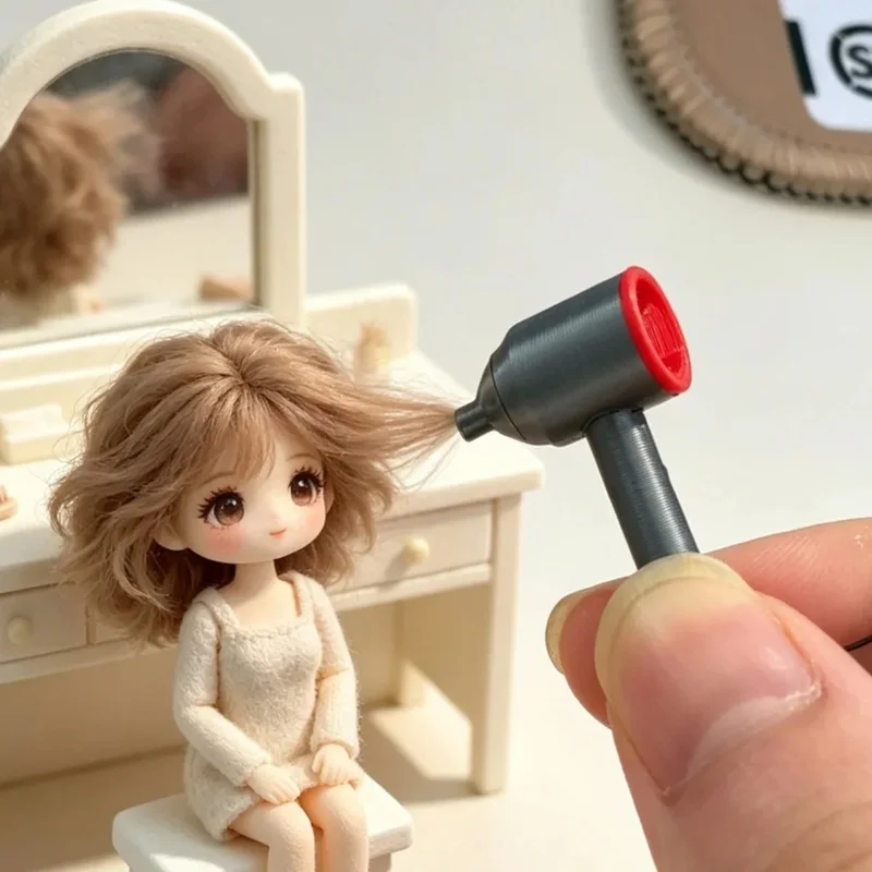 1Pc 1:12 Scale Mini Hair Dryer Model, Red Dollhouse Miniature Home Appliance, Micro Scene Ornament, Adult DIY Craft Accessory