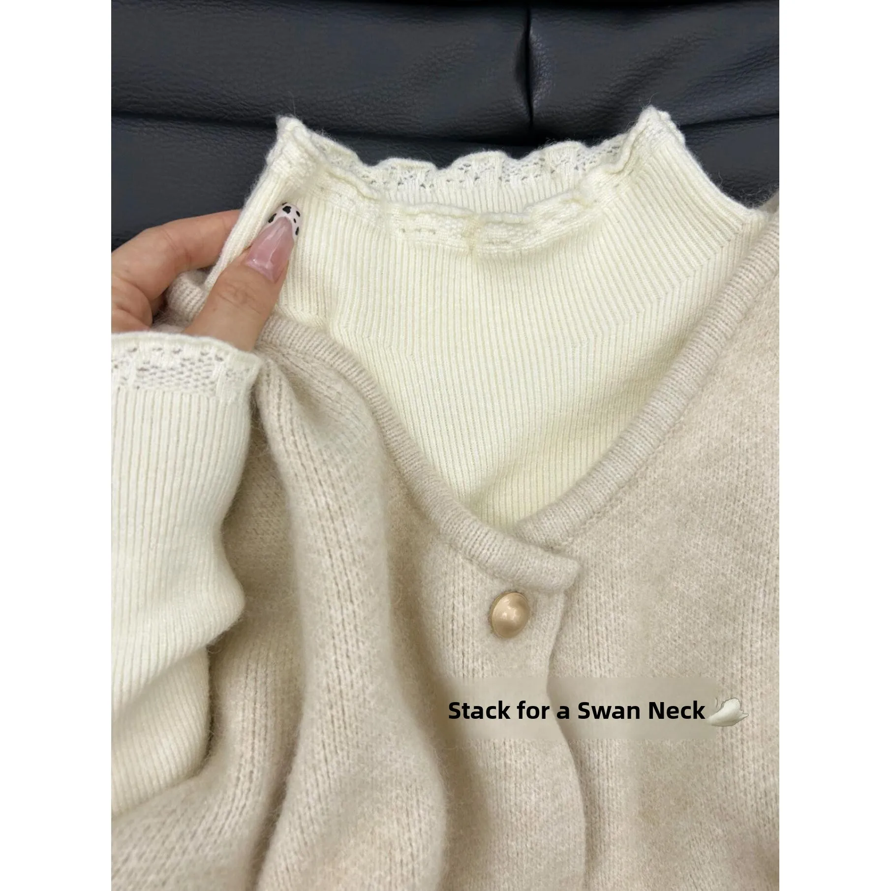 

Autumn Winter Layering Soft Design Sensation Sweater Half High Collar Stunning Lace Knitted Long Sleeve Base Shirt Women's