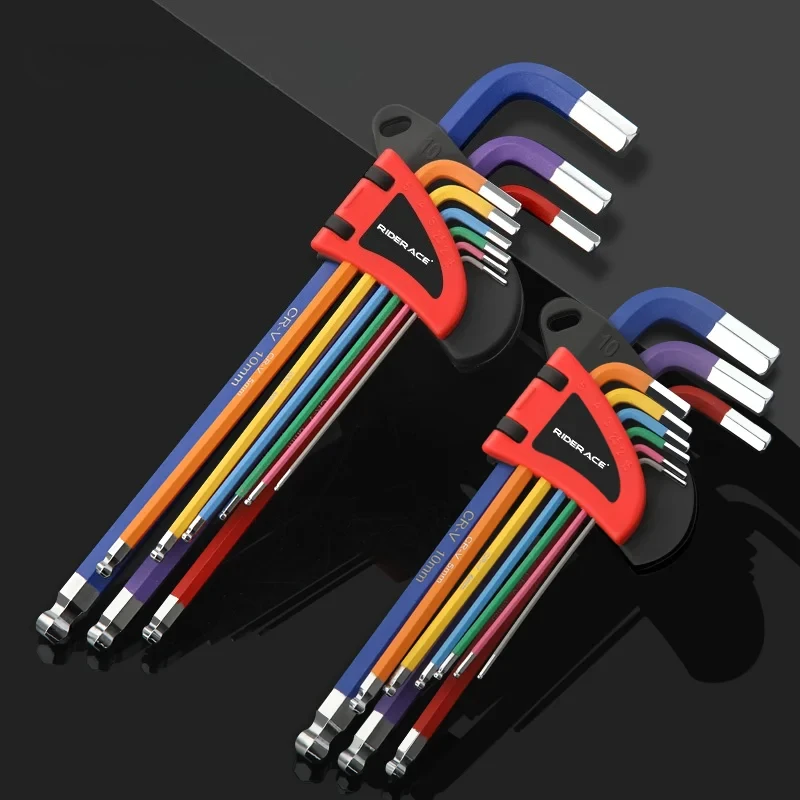 

9Pcs Bicycle Inner Hexagonal Wrench S2 CR-V Steel Colorful Flat Ball Opening Wrench Bike Hex Key Set 1.5/2/2.5/3/4/5/6/8/10mm