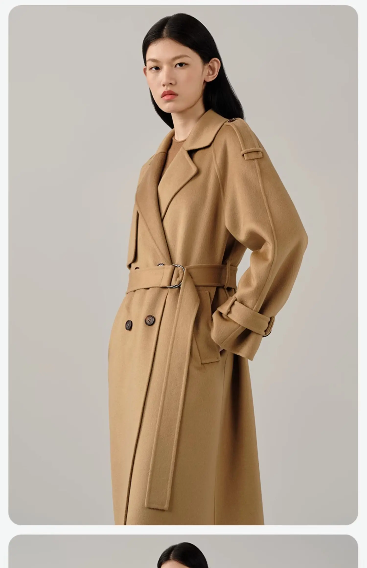 Fengbaoyu Autumn Winter Double Sided 100% Cashmere Coat Women's Classic Wool Long Coat Thickened Warm Double Breasted Belt Wool