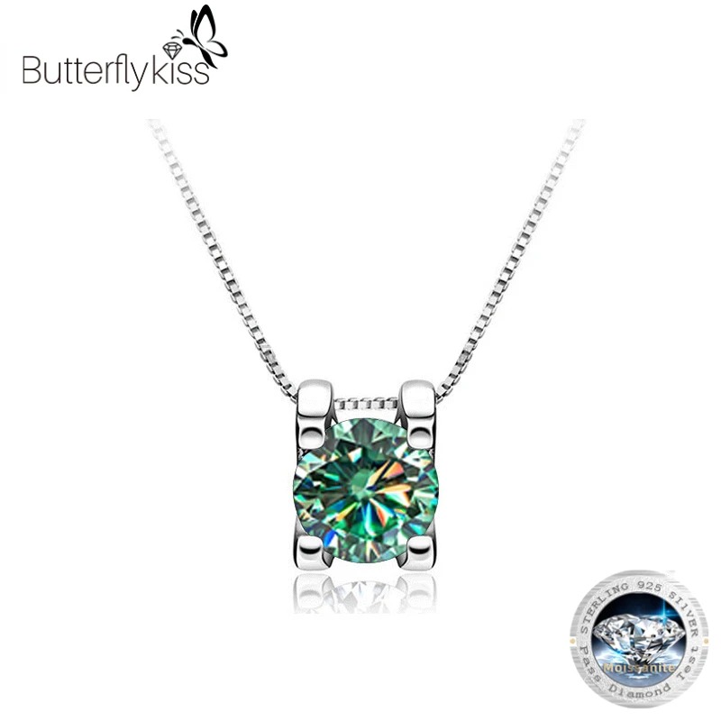 Butterflykiss Real 1ct/2ct Moissanite Pendant Necklace For Women Top Quality 925 Sterling Silver Wedding Party Fine Jewelry