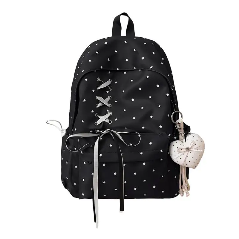 Polka Dot Bow Casual Y2K Schoolbag for Teens Women with Pendant Light Travel Rucksack Ita Bag for Daily Use Hiking Trip