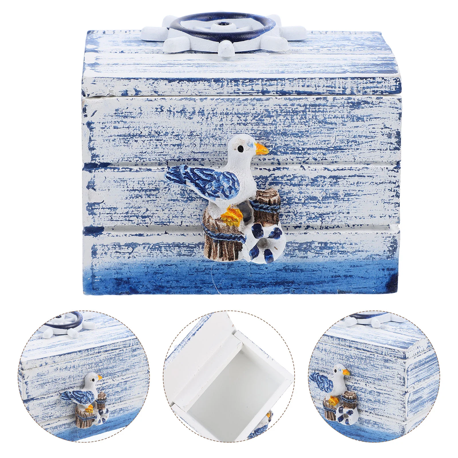 Wooden Mediterranean Storage Box Seaside Jewelry Boxes Mini Presents Beach Theme Decor Small Organizer