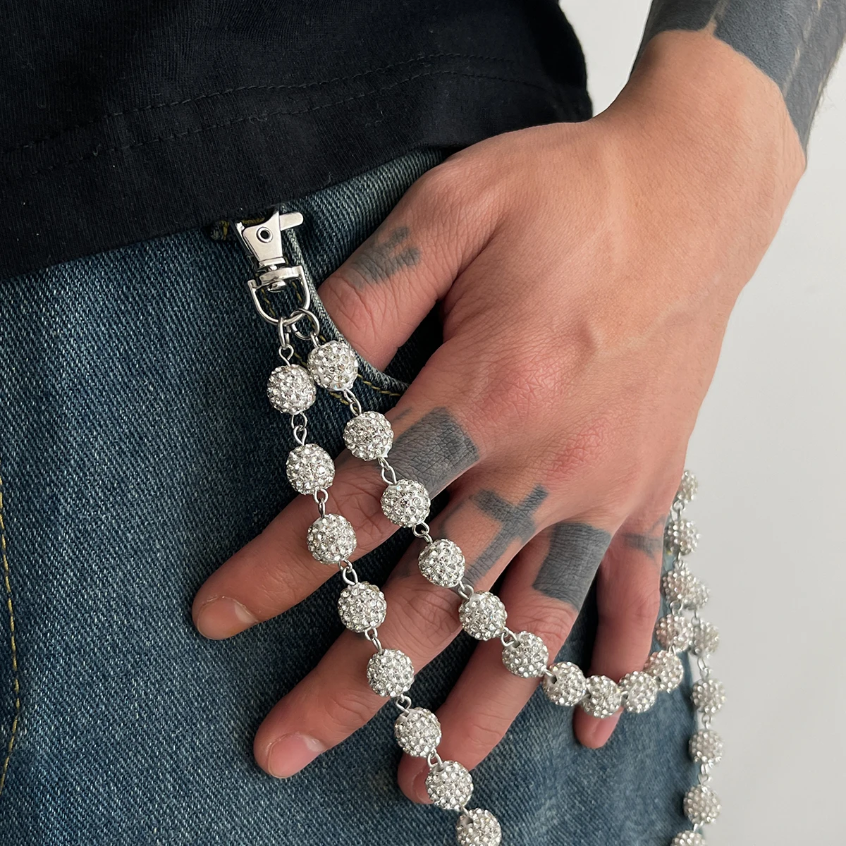 Hip Hop Rock Rhinestone Wallet Chain for Men Trendy Hipster Keychain Waist Chain Cool Daily Outfit Jewelry Decor Jeans Chain
