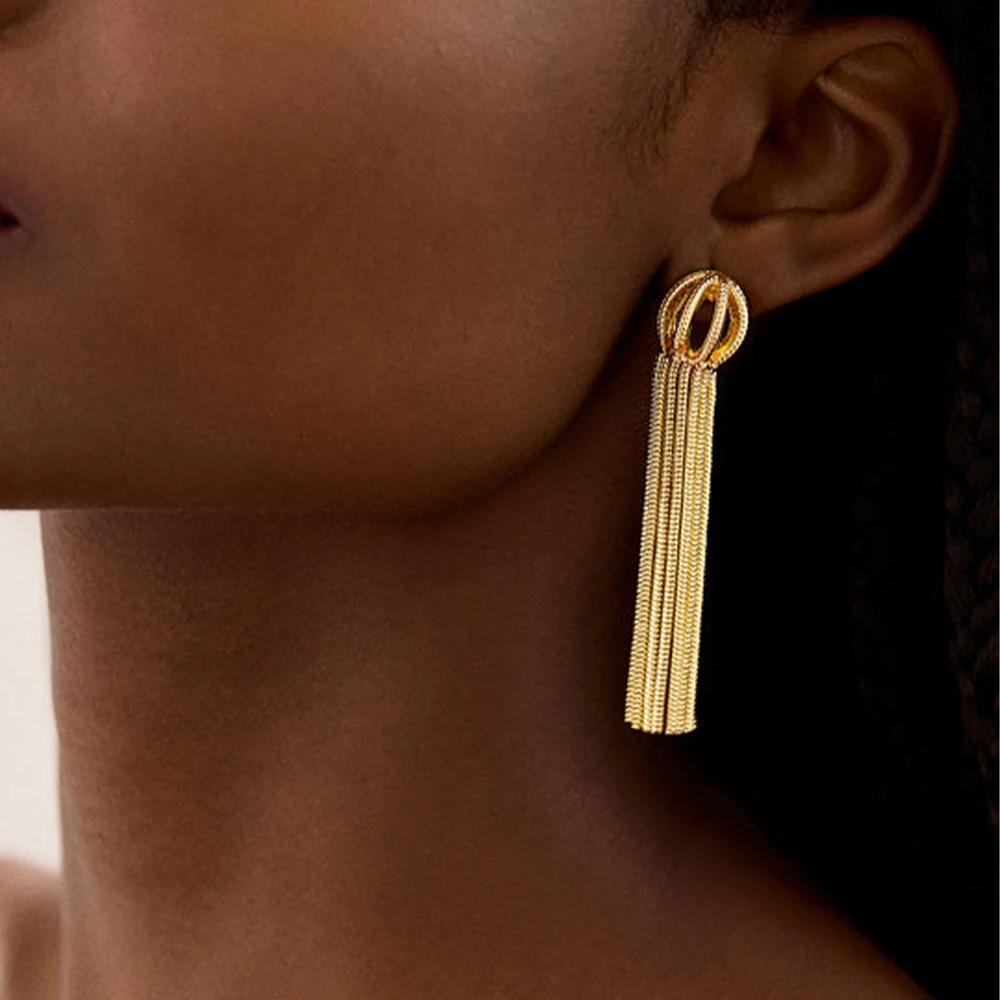 

New Design Long Tassels Drop Earrings for Women 18K Gold Color Plated Lantern Shape Dangle Earring Fashion Statement Jewelry