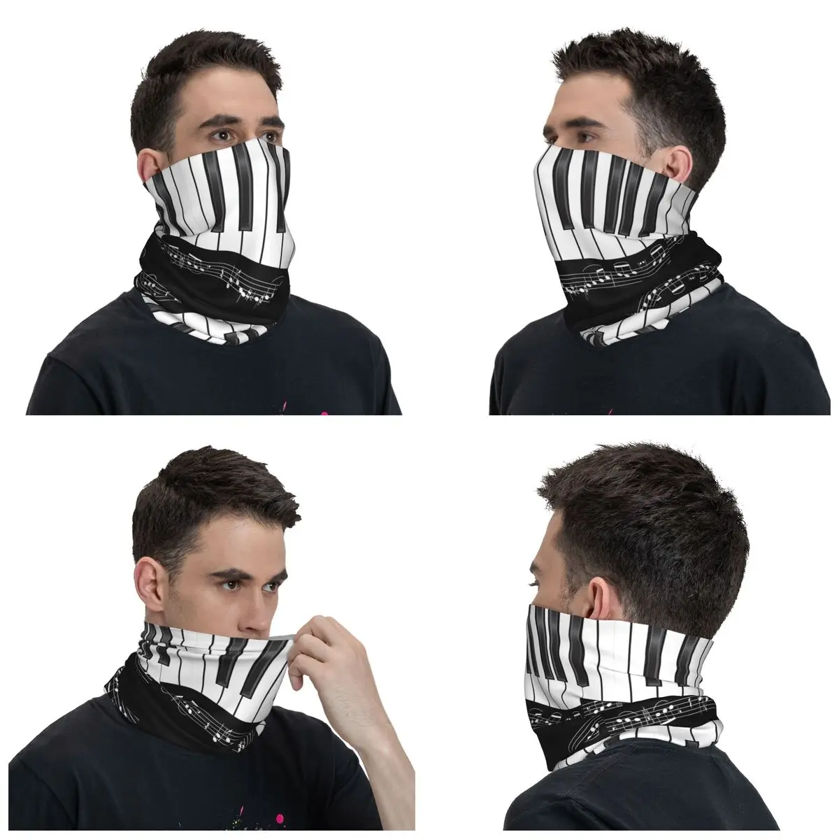 Music Piano Keyboard Bandana Neck Gaiter Printed Balaclavas Wrap Scarf Warm Cycling Outdoor Sports Unisex Adult Washable