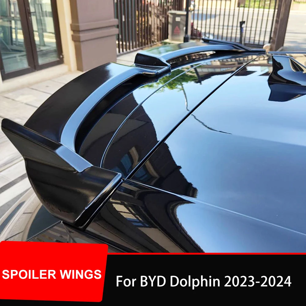 For BYD Dolphin 2023 2024 Rear Roof Trunk Car Spoiler Splitter ABS Black Carbon Exterior Stationary wings Tuning Accessories