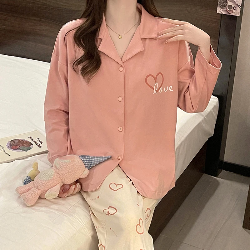 Casual Loose Women Pajamas Set Sleepwear Print Comfortable Pajama Set Home Clothe Spring Outfits 2 Piece Nightwear Loungewear