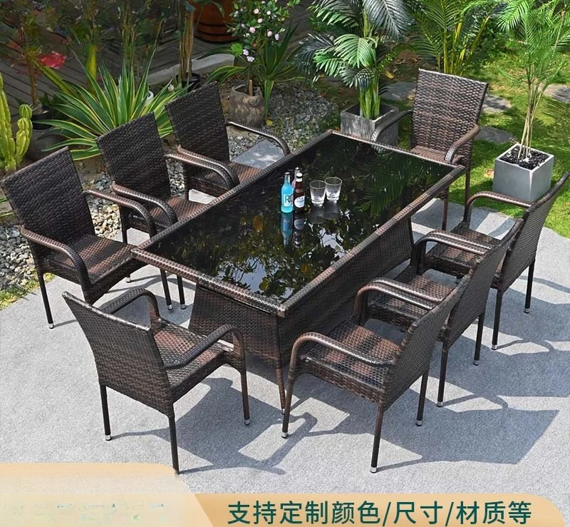 Outdoor tables and chairs courtyard outdoor open-air terrace waterproof and sunscreen rattan chair combination famous hotel outd
