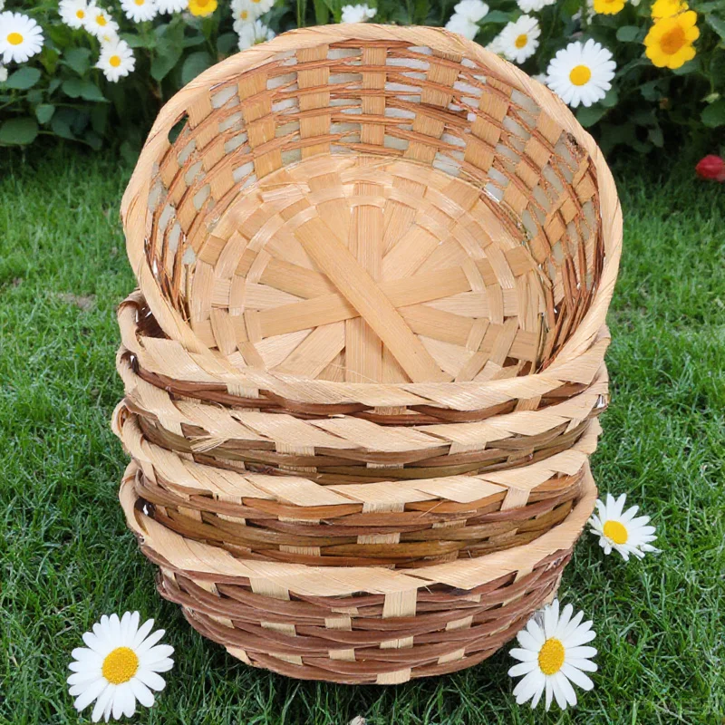 

5Pcs Bamboo Fruit Basket Woven Storage Basket Desktop Organizer for Bread Snacks Kitchen Home Decoration