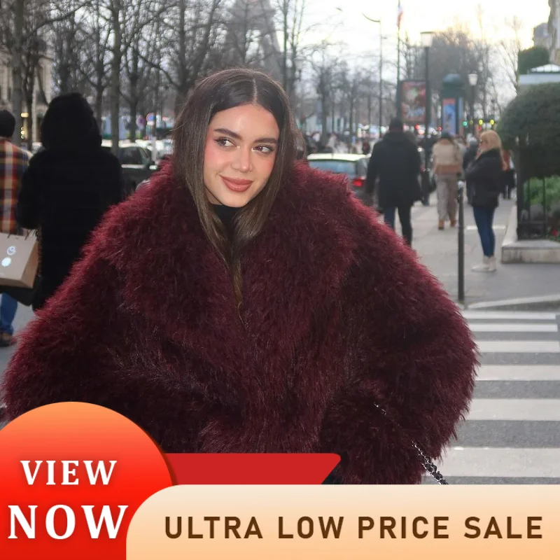 New Fashion Women\'s Fluffy Faux Fur Warm Coat Winter Chic Lapel Long Sleeve Cardigan Jacket 2024 Lady Elegant Thermal Streetwear