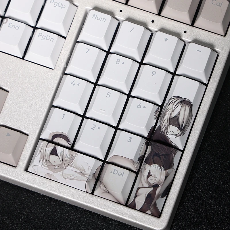 Imagem -04 - Teclas Pbt Tintura Subbed Keycaps dos Desenhos Animados Anime Gaming Key Caps Nier 2b Backlit Keycap para Ansi Layout 108