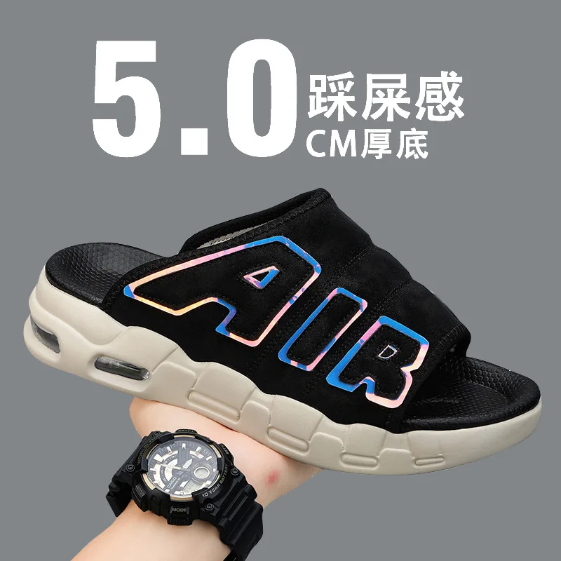 2025 New Trendy Brand Men's Slippers New Summer Style Cross-border Air Cushion Outer Wear One-row Slippers Men's Beach
