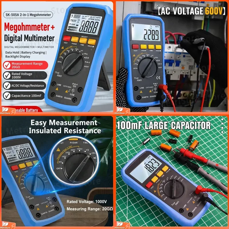 Digital Capacitance Meter Tester with Large Range Diode Test Rechargeable Battery Multimeter for Electronics Repair