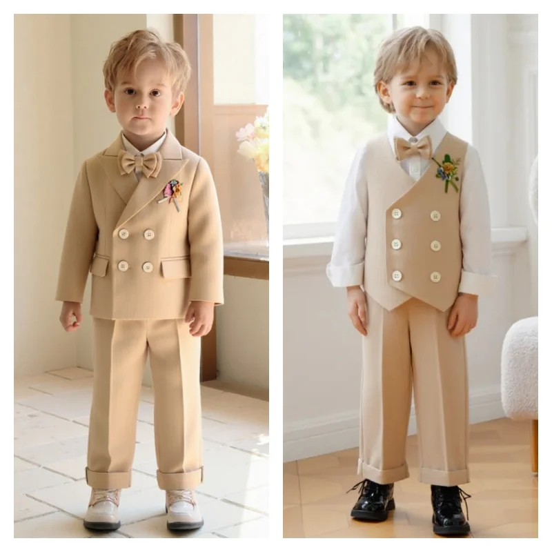 

Kids Double-breasted School Performance Costume Flower Boys Wedding Dress Children's Birthday Prom Photography Outfit