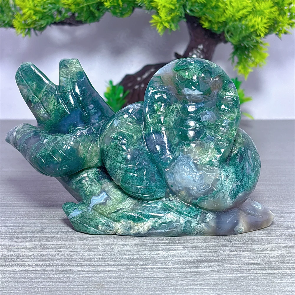 Moss Agate Snake Natural Crystal Home Decoritems Room decor Luck Quartz Stone Garden Reiki Healing Energy Love Gifts