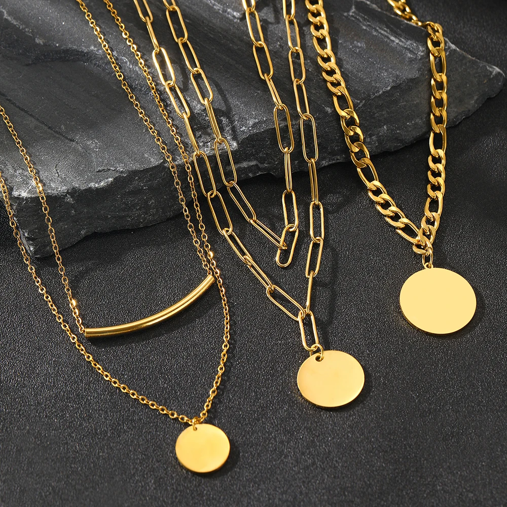 Stainless Steel Necklace Personality Design Double Chain Round Pendant Classic Fashion Necklace For Women Jewelry Fashion Gifts