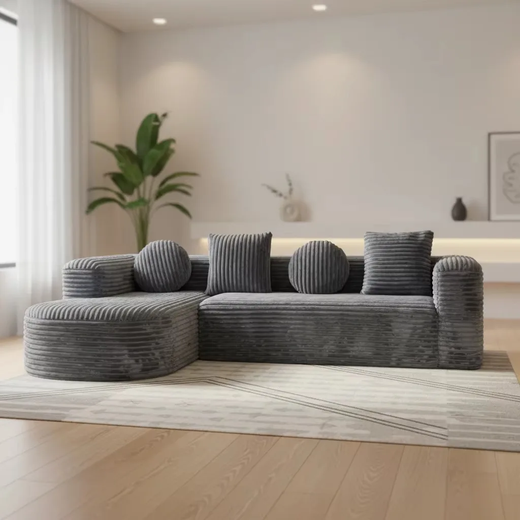 

Compressed Chesterfield Sofa Set, Foam Filled, Fabric Upholstered, Vacuum Packed, 1-Minute Rebound, Modular Curved Chair