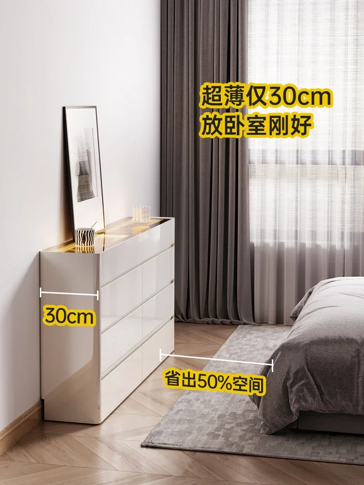 Slim chest of drawers, living room storage cabinet, sofa glass chest of drawers, bedroom with light, bed and tail cabinet