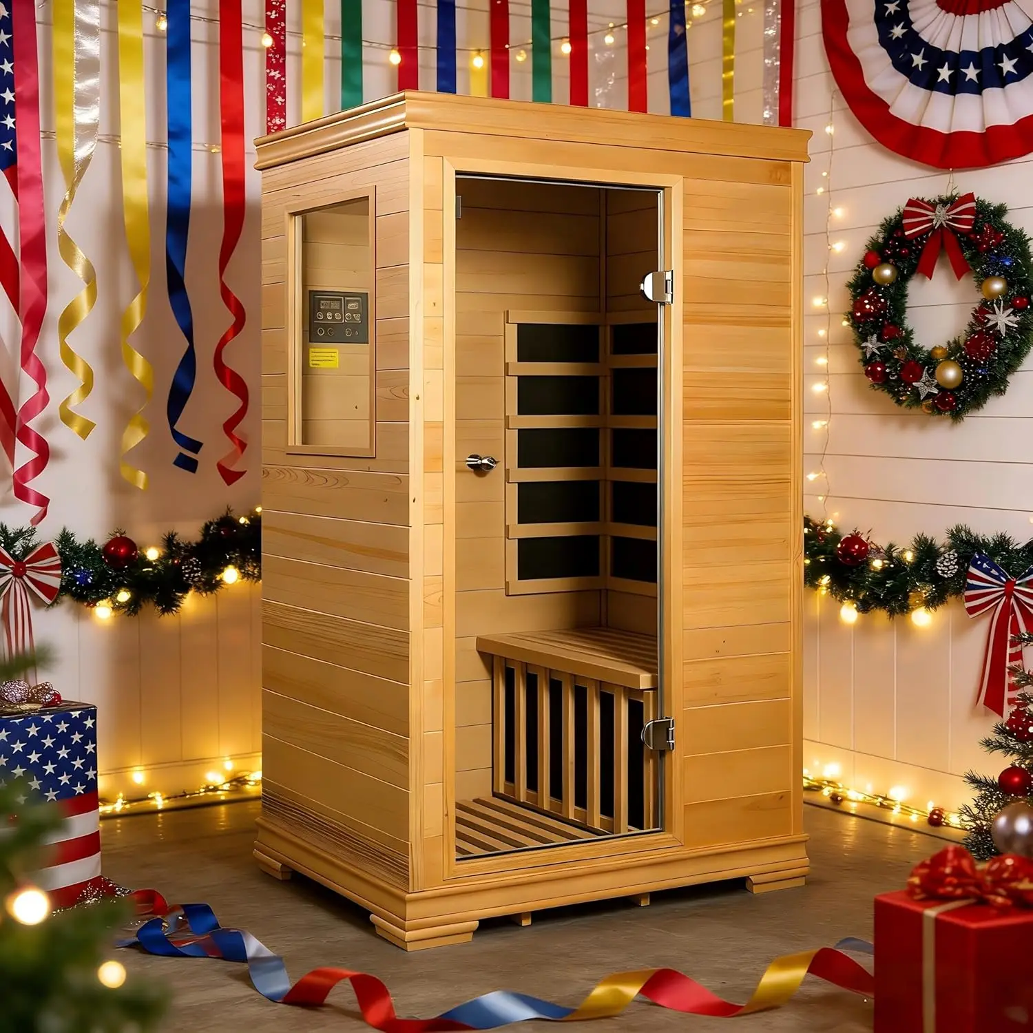 

Инфракрасная сауна Royal Saunas для 1 человека, компактная, для дома, премиум-класса, из древесины хемлока, с низким уровнем ЭМИ, нагрев 960 Вт, на заказ