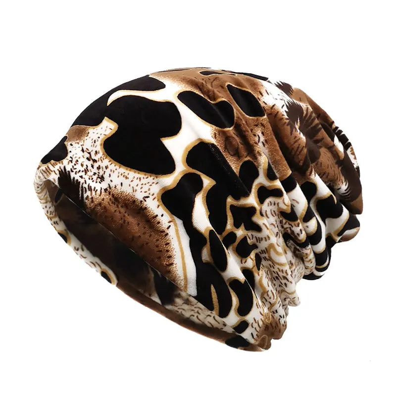 2023 Autumn And Winter Cotton Leopard Print Thicken Knitted Hat Warm Skullies Cap Beanie Hat For Men and Women 177